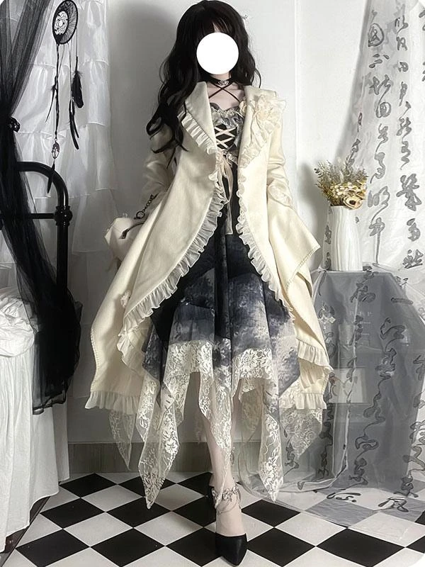 Gothic Lolita Coats Black Ruffles Polyester Overcoat Coat Fall Lolita Outwears