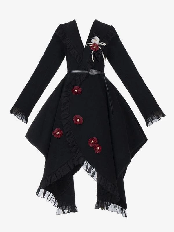 Gothic Lolita Coats Black Ruffles Polyester Overcoat Coat Fall Lolita Outwears - Image 10