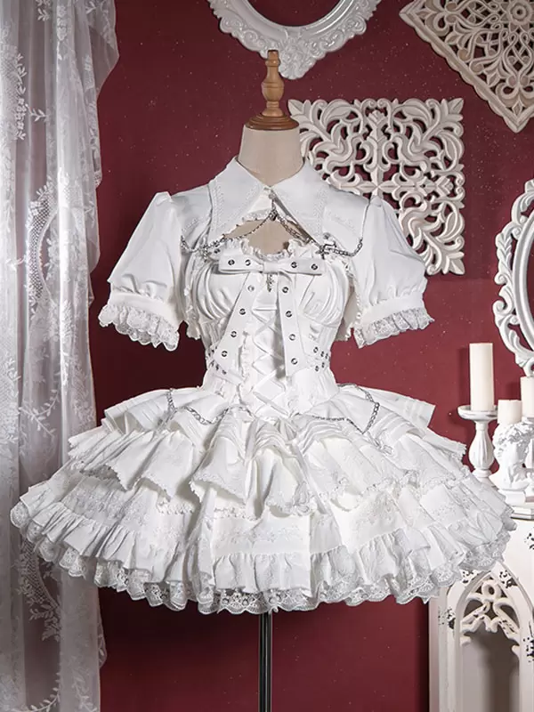 Gothic Lolita Dresses Chains Ruffles Cross Black Short Sleeves Lolita Dresses - Image 11