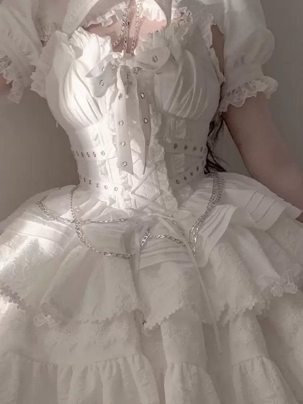 Gothic Lolita Dresses Chains Ruffles Cross Black Short Sleeves Lolita Dresses - Image 10