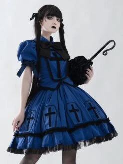 Gothic Lolita Outfits Gray Ruffles Bow Short Sleeves Skirt Top