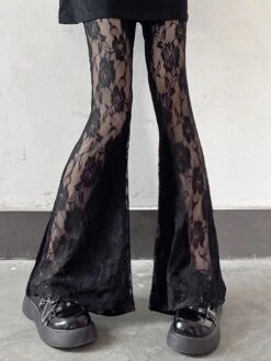 Gothic Lolita Pant Black Lace Flared Lolita Trousers
