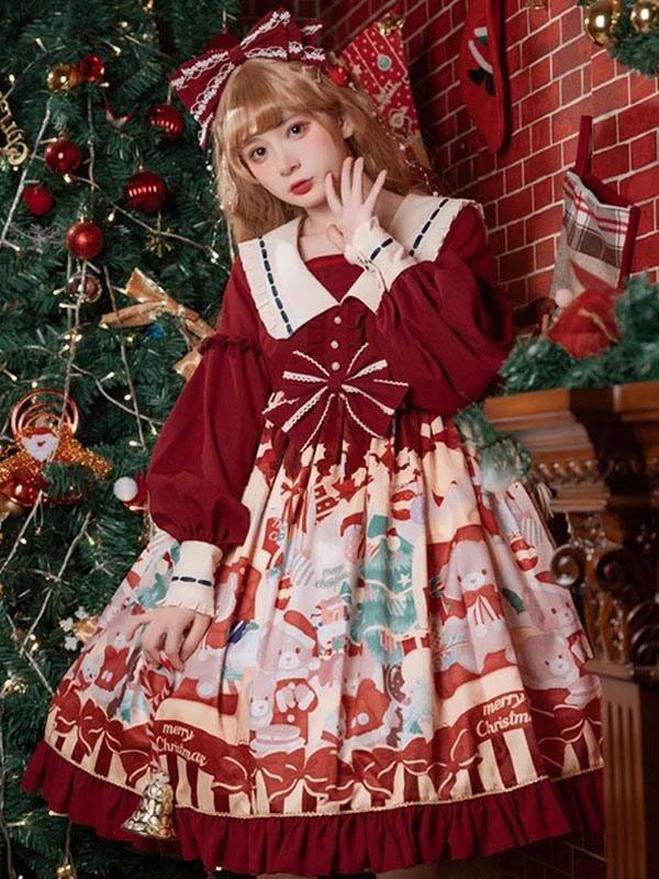 Sweet Lolita Dress Polyester Long Sleeves Ruffles Sweet Dress Lolita Dress
