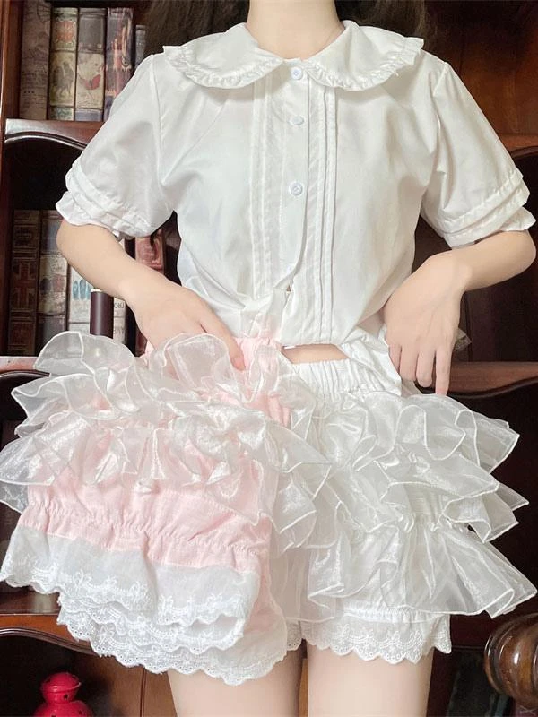 Sweet Lolita Bloomers Pink Lace Ruffles Lolita Shorts - Image 9