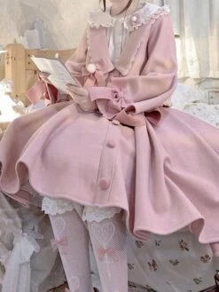 Academic Lolita Outfits Pink Ruffles Long Sleeves Skirt Top