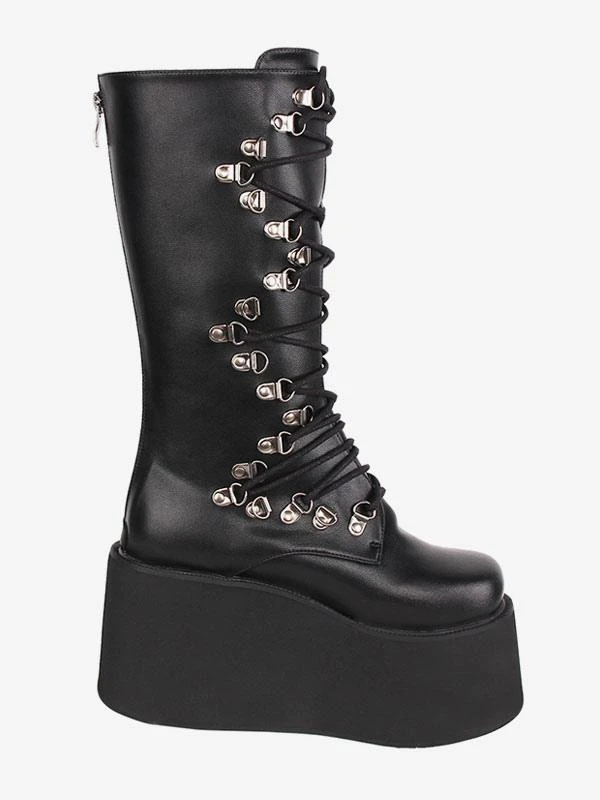 Steampunk Lolita Boots PU Leather Round Toe Black Lolita Footwear - Image 5