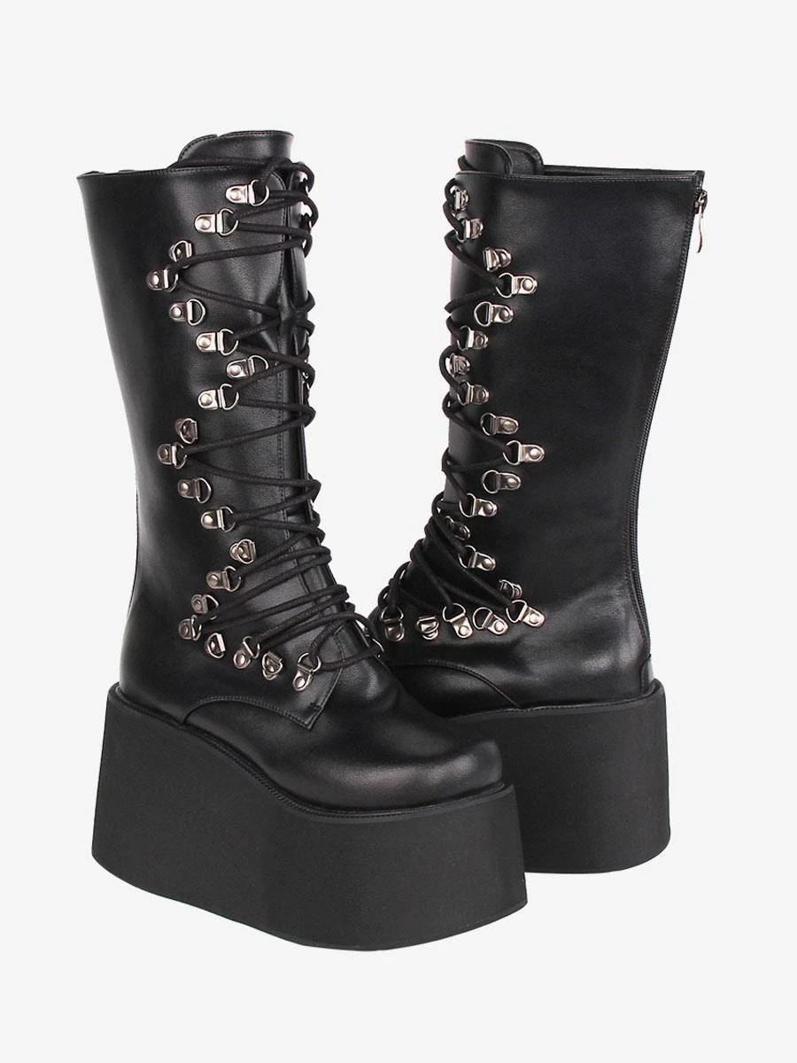 Steampunk Lolita Boots PU Leather Round Toe Black Lolita Footwear - Image 3