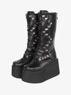 Steampunk Lolita Boots PU Leather Round Toe Black Lolita Footwear