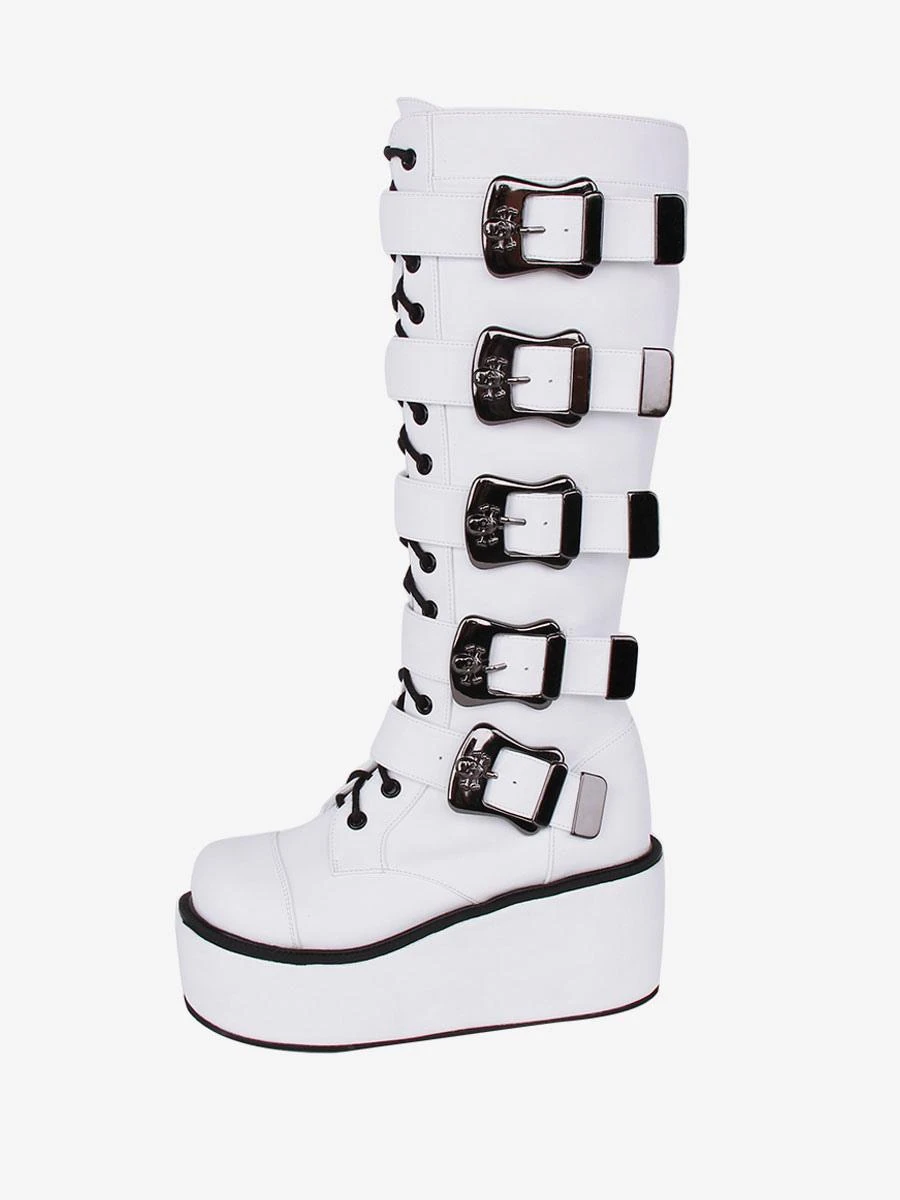 Gothic Lolita Boots PU Leather Two-Tone Grommets Round Toe White Lolita Footwear - Image 3