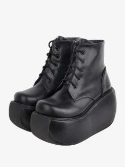 Gothic Lolita Boots Black Round Toe PU Leather Lolita Footwear
