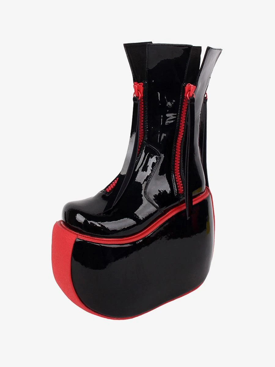 Gothic Lolita Boots PU Leather Round Toe Black Lolita Footwear - Image 2