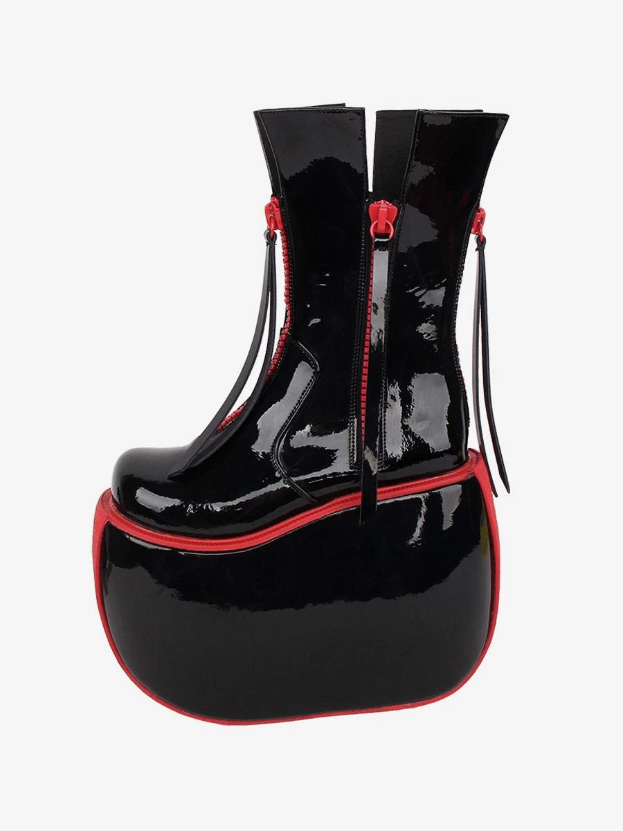 Gothic Lolita Boots PU Leather Round Toe Black Lolita Footwear - Image 3