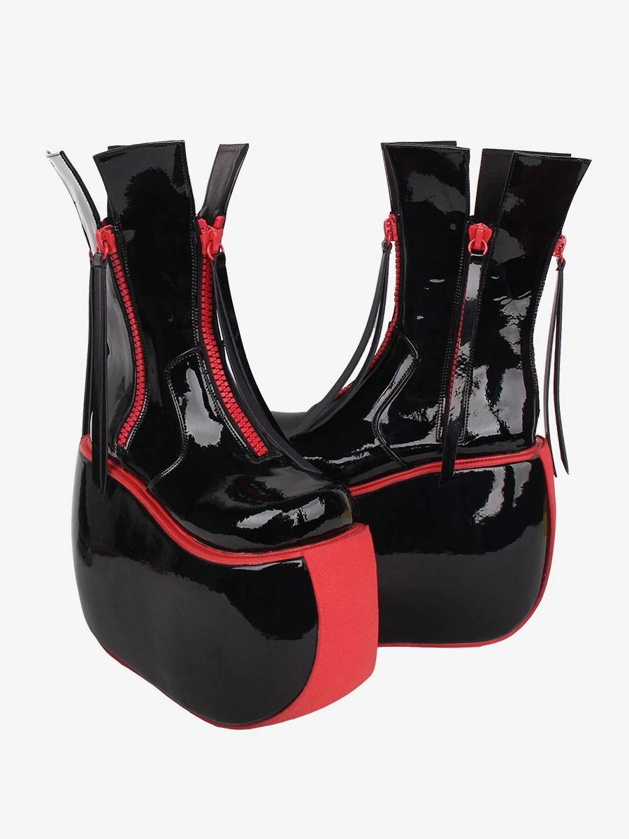 Gothic Lolita Boots PU Leather Round Toe Black Lolita Footwear - Image 4