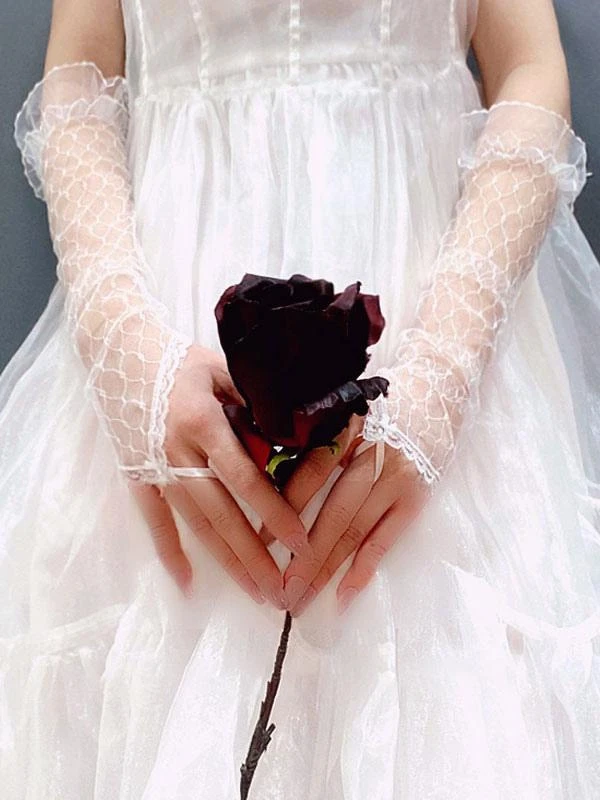 Sweet Lolita Accessories White Ruffles Oversleeves Polyester Miscellaneous - Image 2