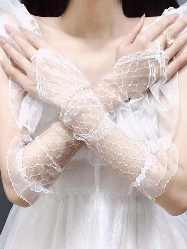 Sweet Lolita Accessories White Ruffles Oversleeves Polyester Miscellaneous - Image 3