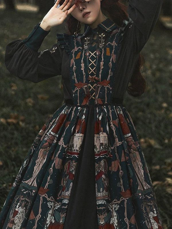 Sweet Lolita Outfits Black Patchwork Long Sleeves Dress - Image 3