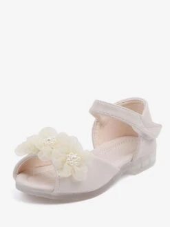 Flower Girl Shoes Ecru White PU Leather Pearls Party Shoes For Kids
