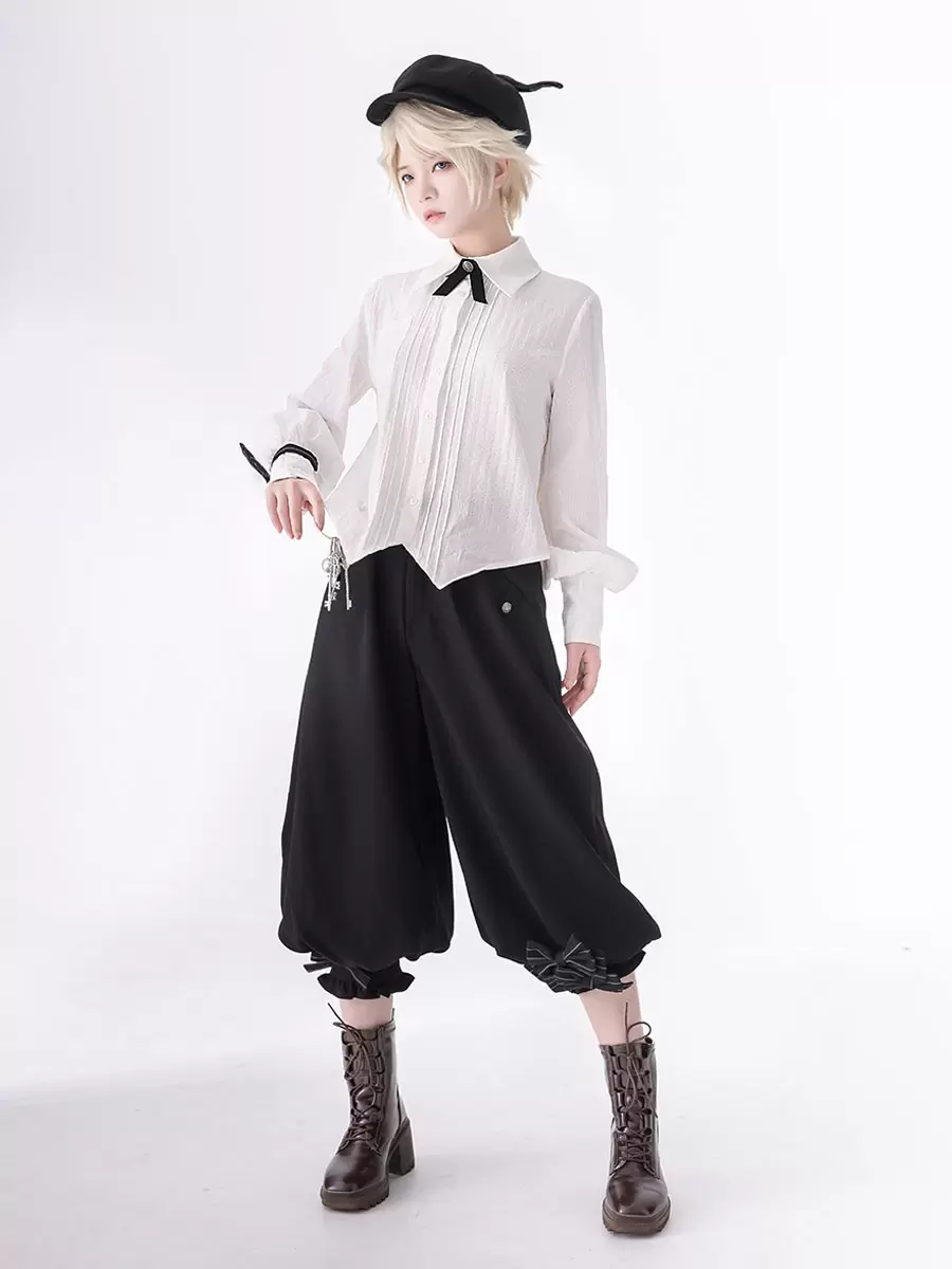 Gothic Lolita Ouji Fashion Bloomers Black Ruffles Cropped Shorts - Image 6