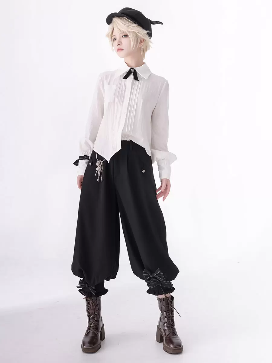 Gothic Lolita Ouji Fashion Bloomers Black Ruffles Cropped Shorts - Image 5