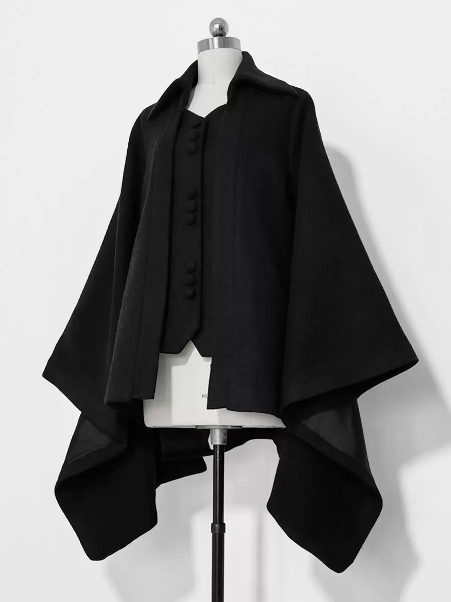 Gothic Lolita Ouji Fashion Knight Of Rounds Black Handkerchief Hem Design Cloak - Image 8