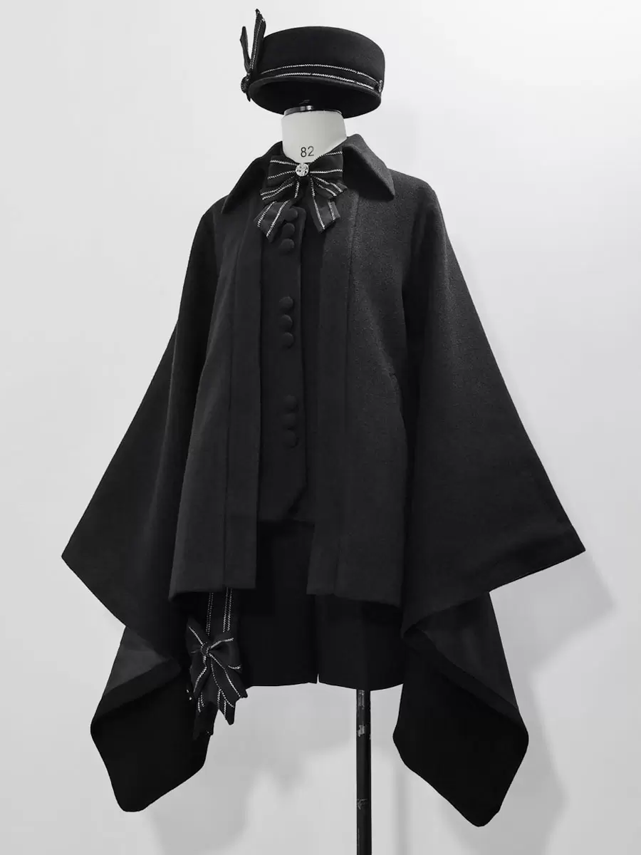 Gothic Lolita Ouji Fashion Knight Of Rounds Black Handkerchief Hem Design Cloak - Image 7