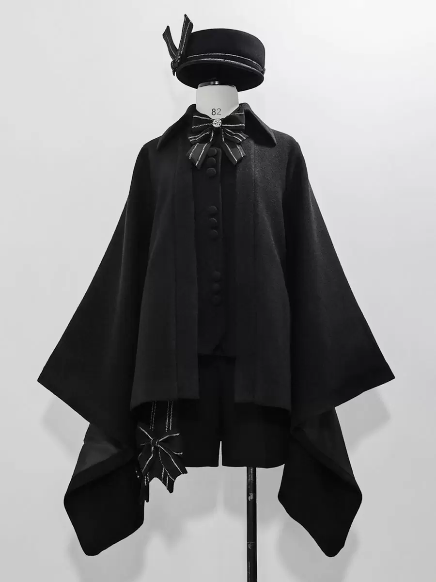 Gothic Lolita Ouji Fashion Knight Of Rounds Black Handkerchief Hem Design Cloak - Image 6