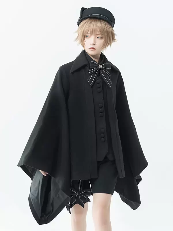 Gothic Lolita Ouji Fashion Knight Of Rounds Black Handkerchief Hem Design Cloak - Image 3