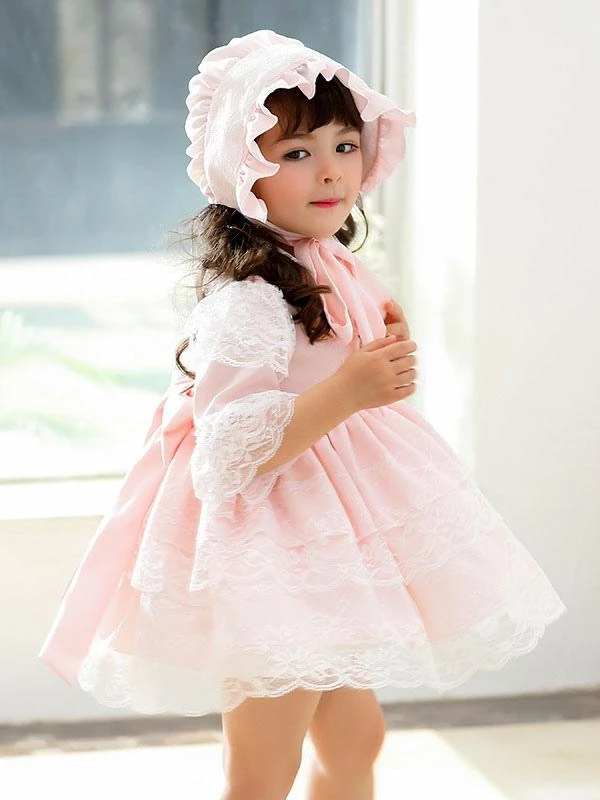 Polyester Daily Casual Lace Short Sleeves Polyester Fall Dress ROCOCO Style Pink Kids' Lolita Dresses - Image 6