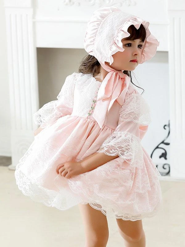 Polyester Daily Casual Lace Short Sleeves Polyester Fall Dress ROCOCO Style Pink Kids' Lolita Dresses - Image 5