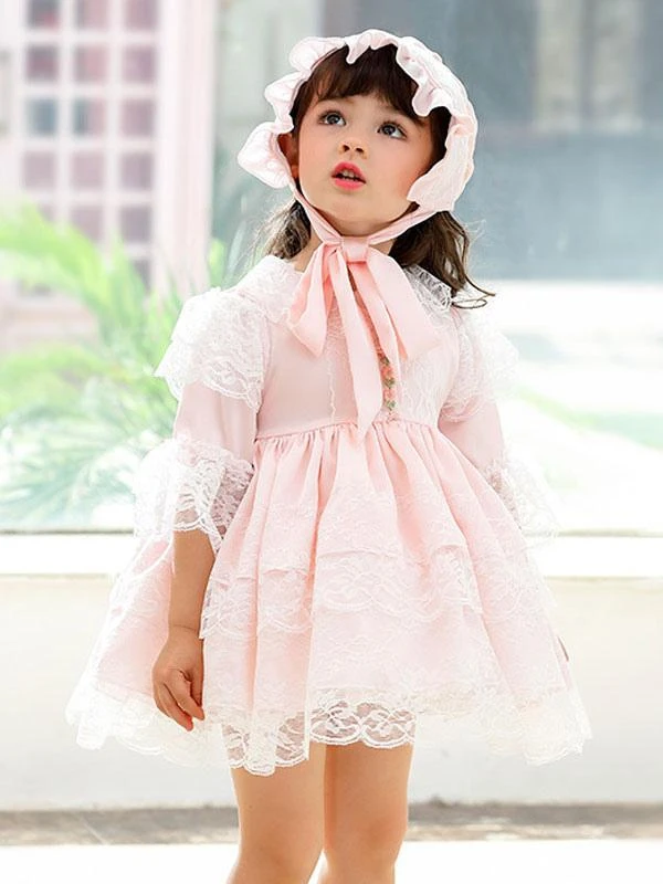 Polyester Daily Casual Lace Short Sleeves Polyester Fall Dress ROCOCO Style Pink Kids' Lolita Dresses - Image 4