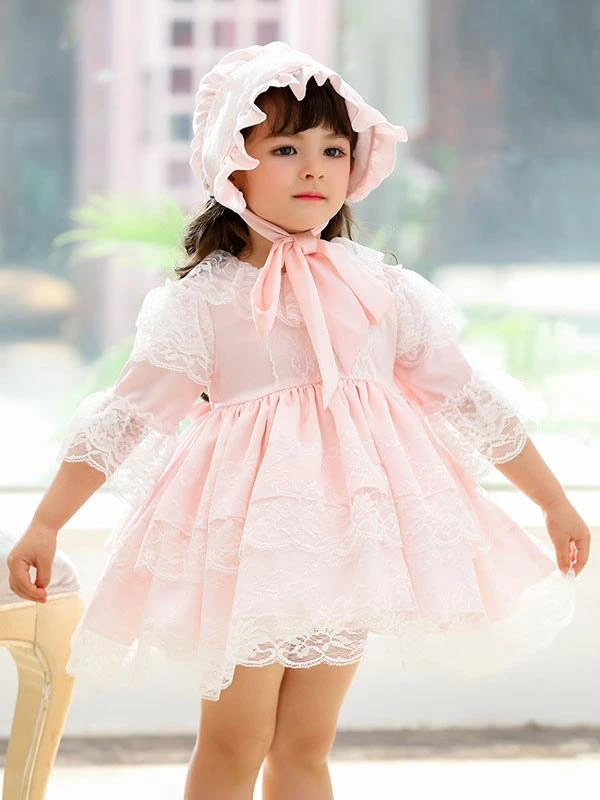 Polyester Daily Casual Lace Short Sleeves Polyester Fall Dress ROCOCO Style Pink Kids' Lolita Dresses - Image 3