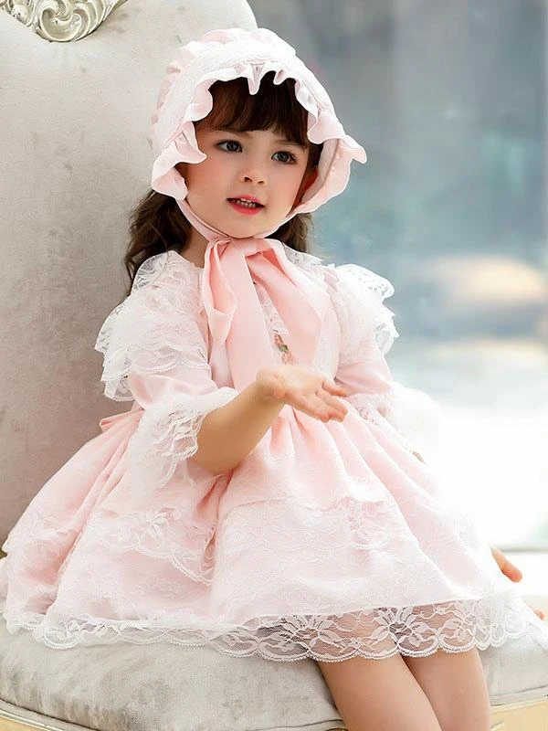 Polyester Daily Casual Lace Short Sleeves Polyester Fall Dress ROCOCO Style Pink Kids' Lolita Dresses - Image 2