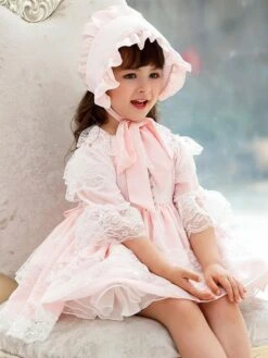 Polyester Daily Casual Lace Short Sleeves Polyester Fall Dress ROCOCO Style Pink Kids' Lolita Dresses