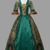 Green Vitorian Dress Costumes Ruffles Polyester Floral Print Marie Antoinette 1800s Dress