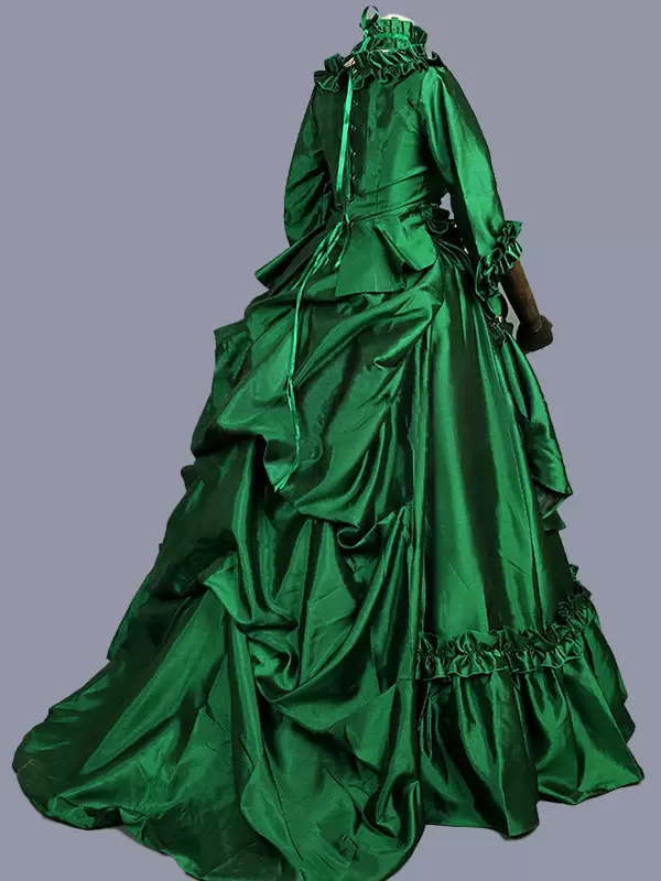 Green Retro Costumes Women's Marie Antoinette Costume Floral Print Ruffles Polyester Tunic Dress Retro Masquerade Ball Gown - Image 2
