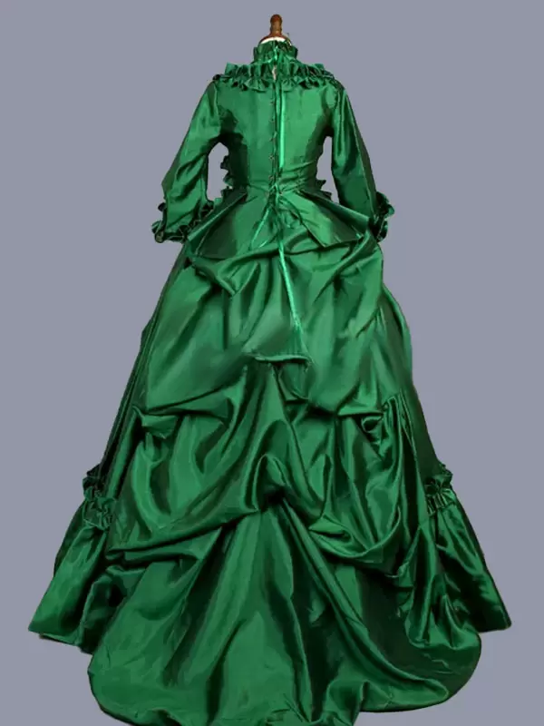 Green Retro Costumes Women's Marie Antoinette Costume Floral Print Ruffles Polyester Tunic Dress Retro Masquerade Ball Gown - Image 3
