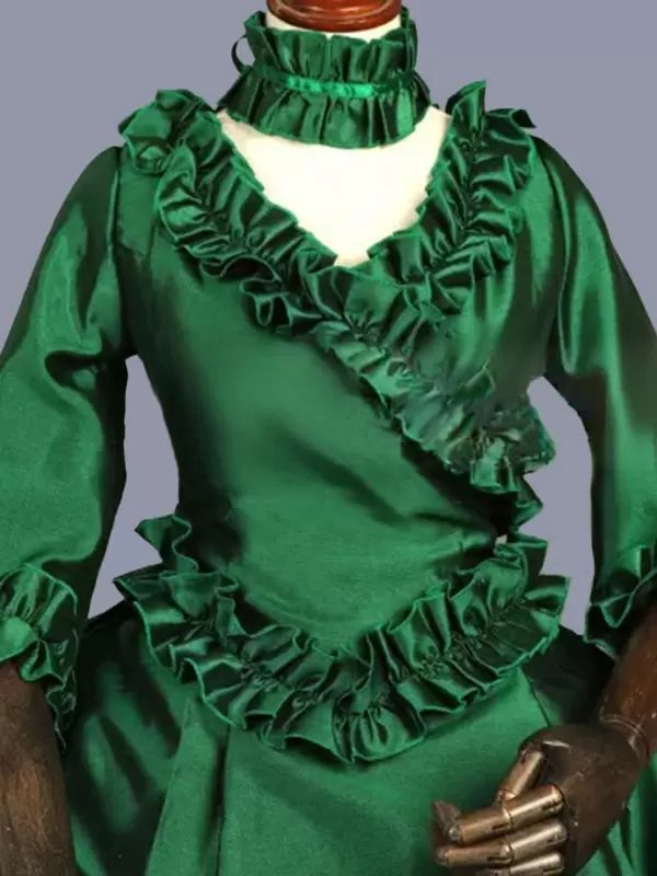Green Retro Costumes Women's Marie Antoinette Costume Floral Print Ruffles Polyester Tunic Dress Retro Masquerade Ball Gown - Image 4