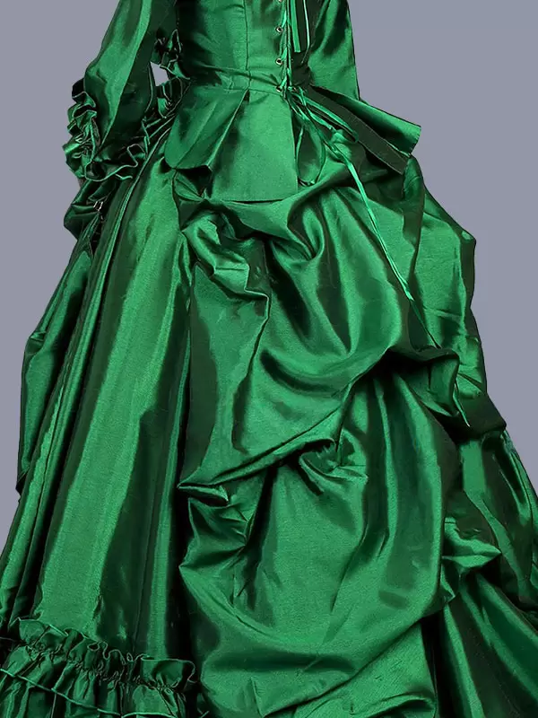 Green Retro Costumes Women's Marie Antoinette Costume Floral Print Ruffles Polyester Tunic Dress Retro Masquerade Ball Gown - Image 5