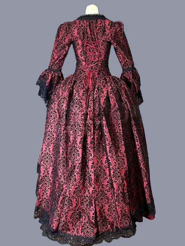 Red Retro Costumes Ruffles Polyester Marie Antoinette Costume Floral Print Dress Women's Retro Tunic Party Prom Dress - Image 3