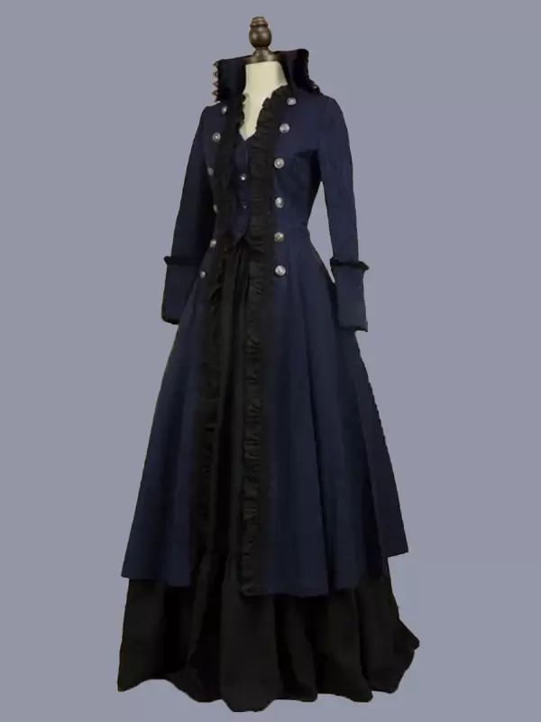 Dark Navy Retro Costumes Women's Ruffles Polyester Tunic Dress Marie Antoinette Costume Retro Party Prom Dress