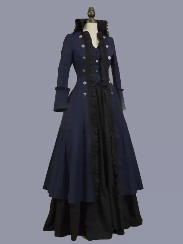 Dark Navy Retro Costumes Women's Ruffles Polyester Tunic Dress Marie Antoinette Costume Retro Party Prom Dress - Image 2