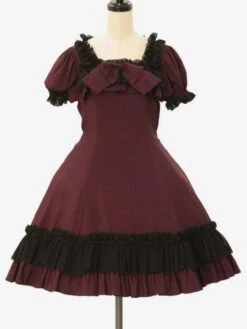 Classical Lolita Dress Polyester Short Sleeves Classic Lolita Dresses Burgundy