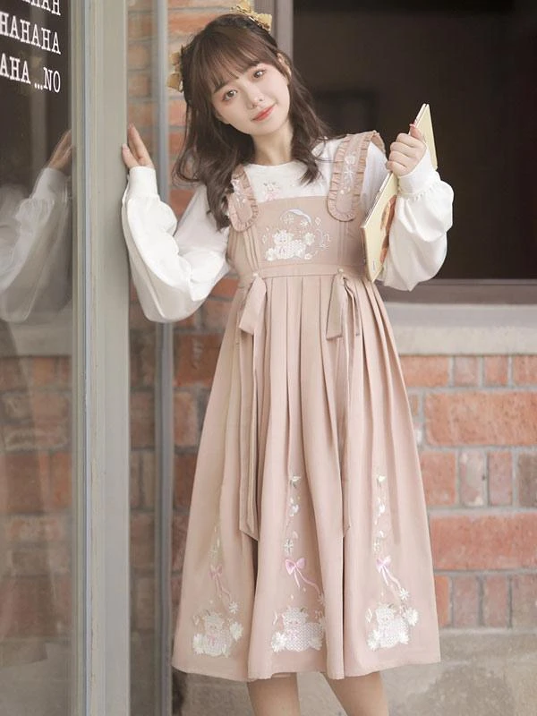 Sweet Lolita Outfits Pink Embroidered Bows Long Sleeves Overcoat Jumper - Image 7