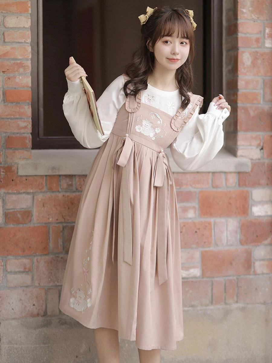 Sweet Lolita Outfits Pink Embroidered Bows Long Sleeves Overcoat Jumper - Image 6