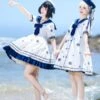 【Straight Skirt】Sweet Lolita Dress Polyester Short Sleeves Navy Style Dress Lolita Dress