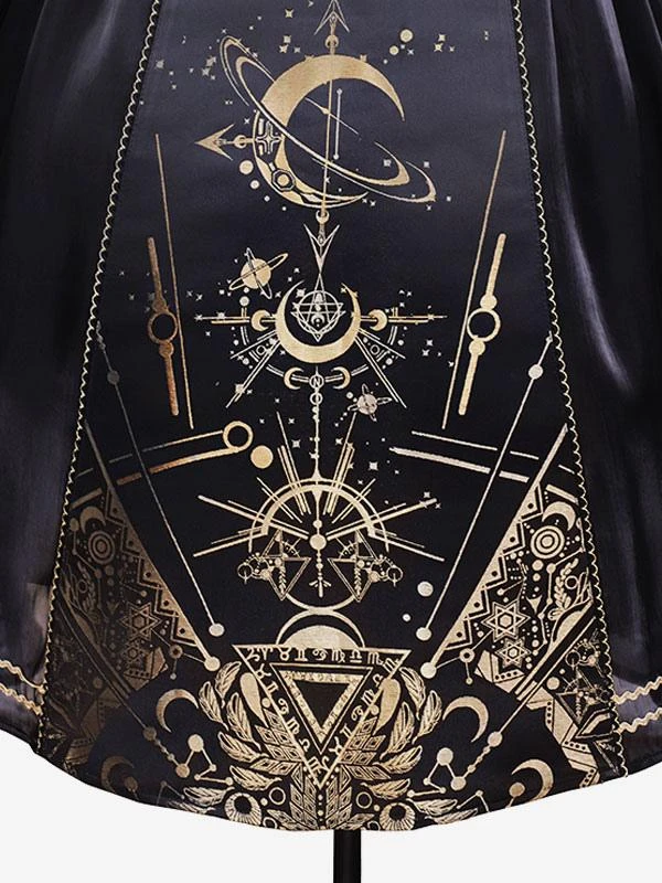 Classical Lolita Dress Polyester Long Sleeves Lolita Dresses Black Gold - Image 10