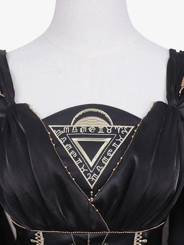 Classical Lolita Dress Polyester Long Sleeves Lolita Dresses Black Gold - Image 9