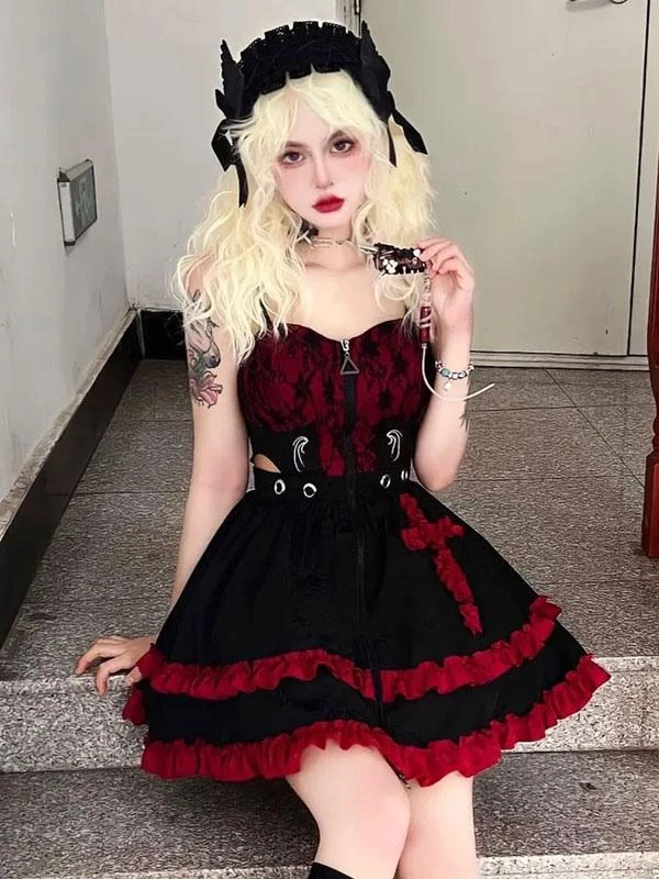 Gothic Lolita Dresses Grommets Lace Red Red