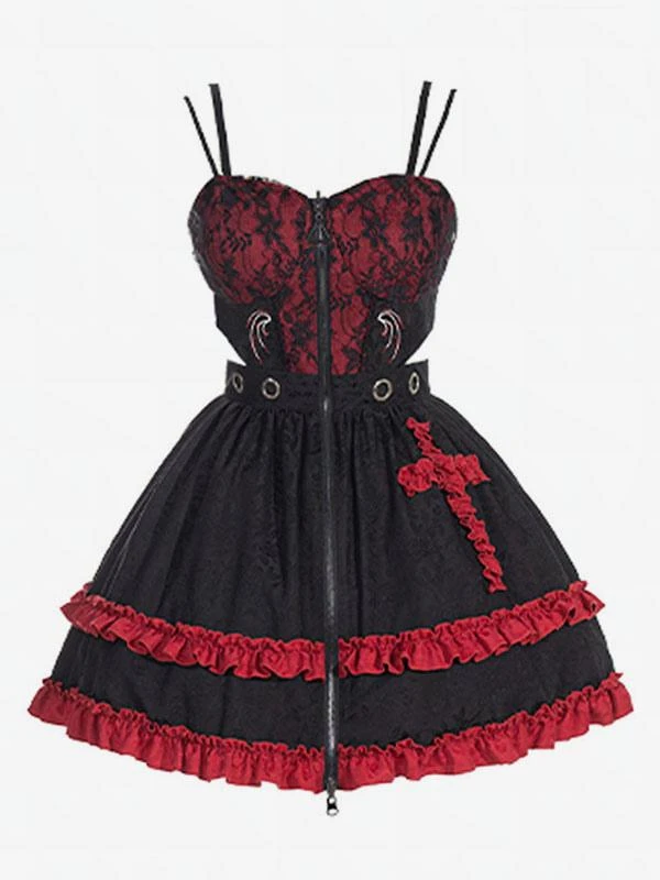 Gothic Lolita Dresses Grommets Lace Red Red - Image 4