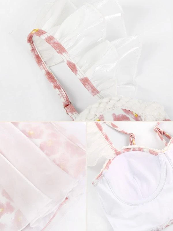 Sweet Lolita Outfits Pink Ruffles Floral Print Sleeveless Top Pants - Image 7